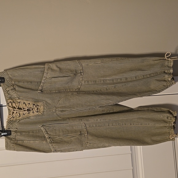 Free People We The Free Blue and White Striped Barrel Jeans Pants
